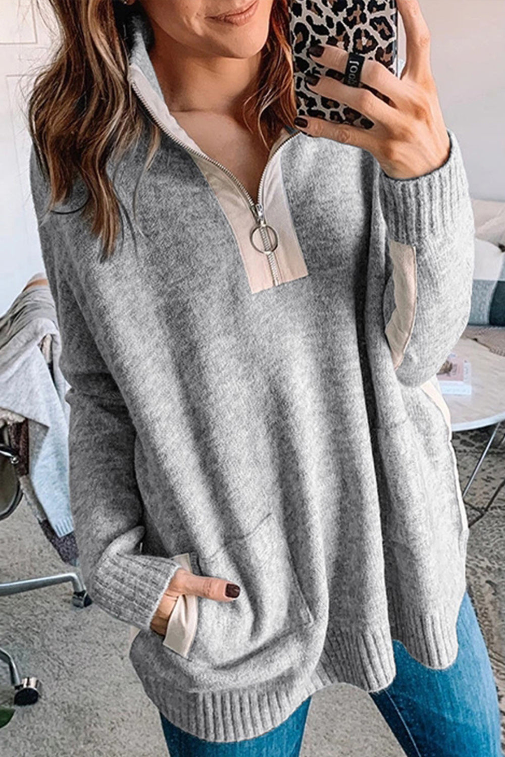 Creamtopmall Zipper Half-cardigan Knitted Sweater