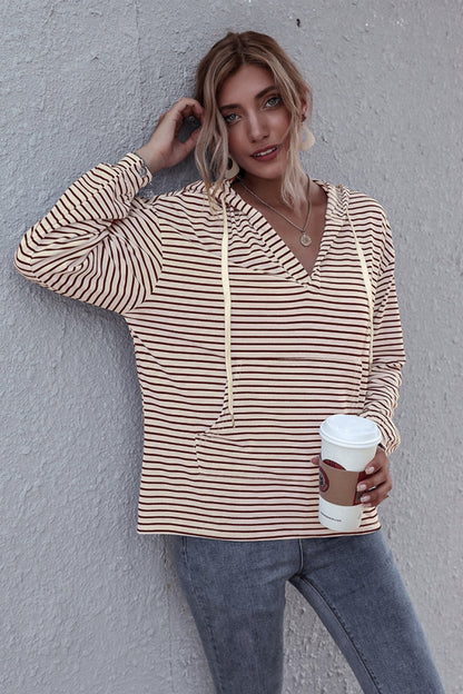 Creamtopmall Striped Hooded V-neck Sweater