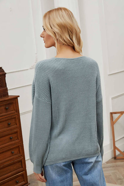 Creamtopmall Irregular Cross V-neck Long-sleeved Sweater