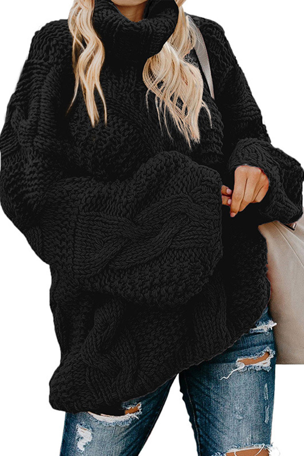 Creamtopmall Twisted Knit Long Sleeve Sweater