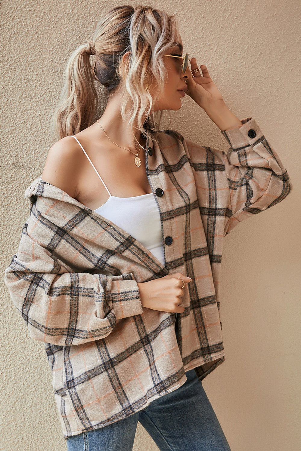 Creamtopmall Single Breasted Plaid Thickened Long Sleeve Coat