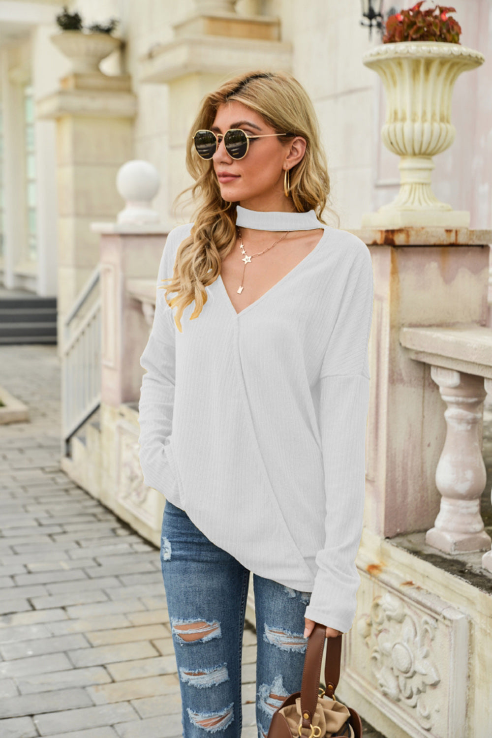 Creamtopmall Street Deep V-neck Solid Color Sweater