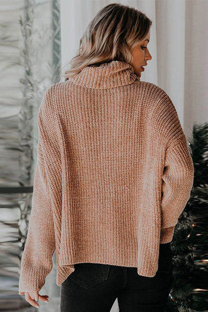 Creamtopmall Solid Color Turtleneck Long Sleeve Sweater