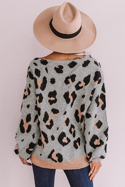 Creamtopmall Leopard Print One-shoulder Loose Sweater