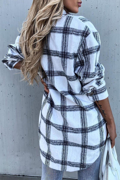 Creamtopmall Pocket Plaid Long Sleeve Lapel Shirt