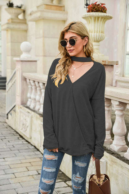 Creamtopmall Street Deep V-neck Solid Color Sweater