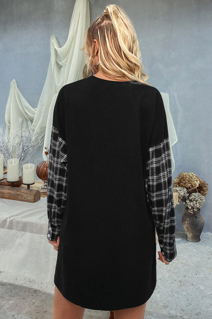 Creamtopmall Round Neck Stitching Plaid Sweater Dress