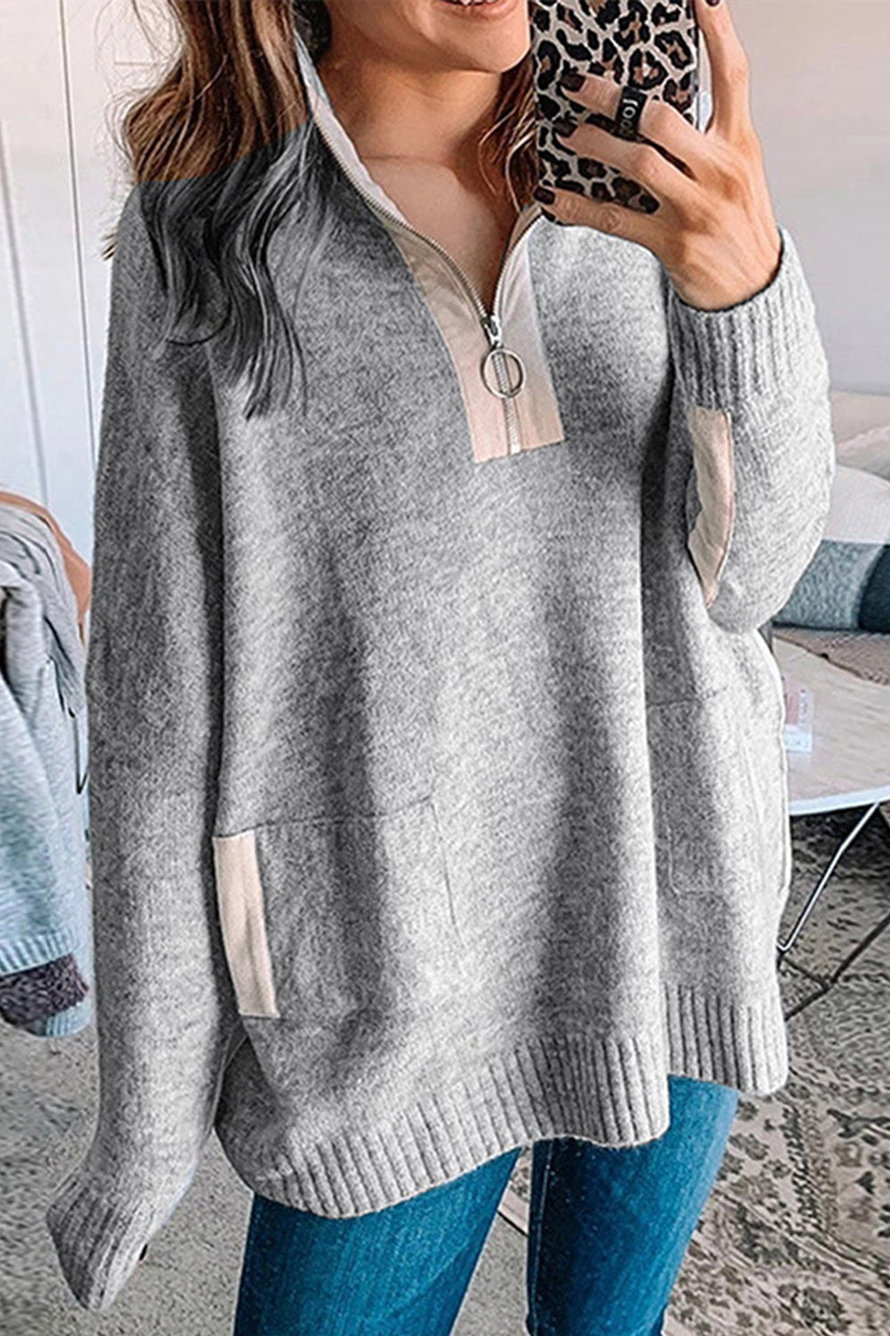 Creamtopmall Zipper Half-cardigan Knitted Sweater