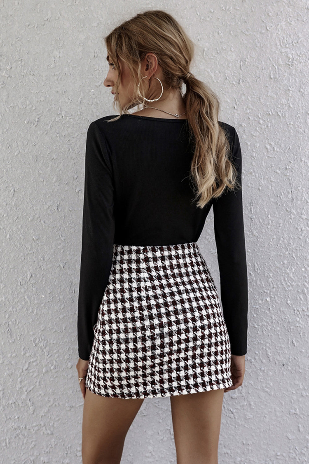 Creamtopmall Plaid Pearl Stitching A-line Skirt