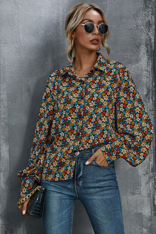 Creamtopmall Flower Print Loose Long Sleeve Shirt