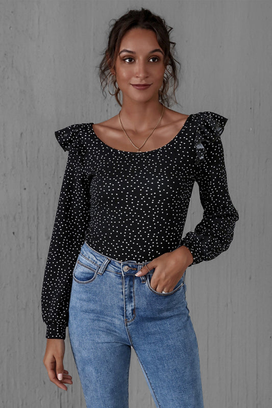 Creamtopmall Square Neck Slim Polka Dot Top