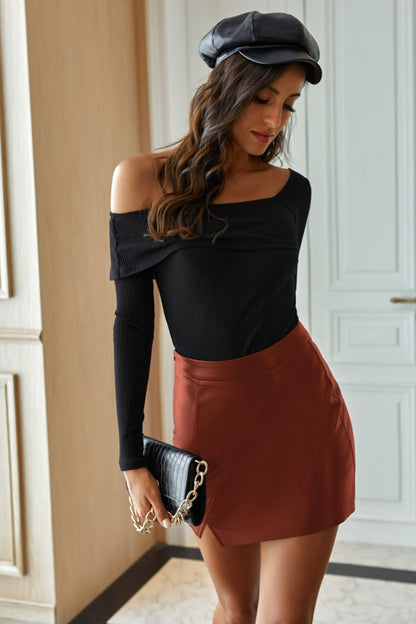 Creamtopmall High Waist Irregular PU Leather Skirt