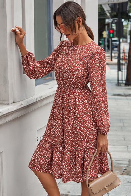 Creamtopmall Slim Fit Ruffled Floral Print Midi Skirt