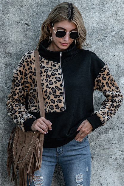 Creamtopmall Loose Stitching Leopard Print Hoodies