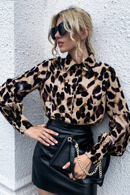 Creamtopmall Leopard Print Button Lapel Loose Shirt