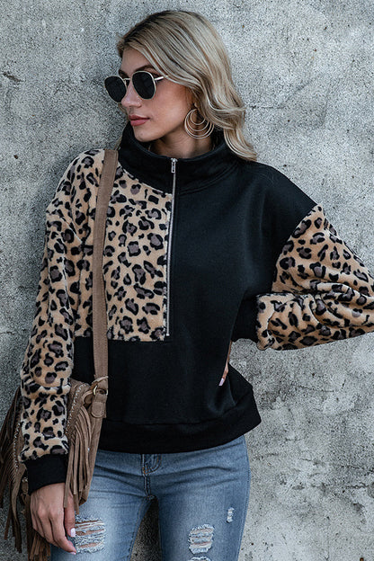 Creamtopmall Loose Stitching Leopard Print Hoodies