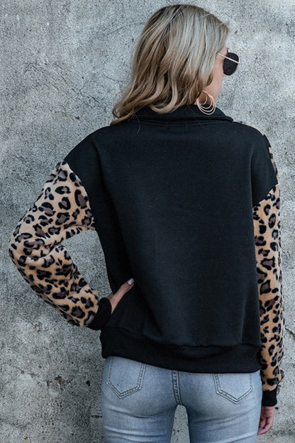 Creamtopmall Loose Stitching Leopard Print Hoodies