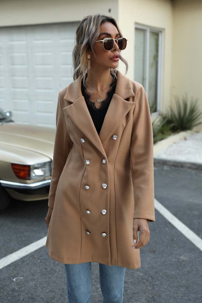 Creamtopmall Long Button Lapel Woolen Coat