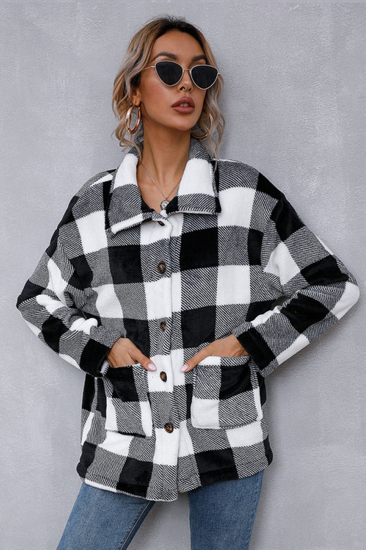 Creamtopmall Woolen Cardigan Contrast Plaid