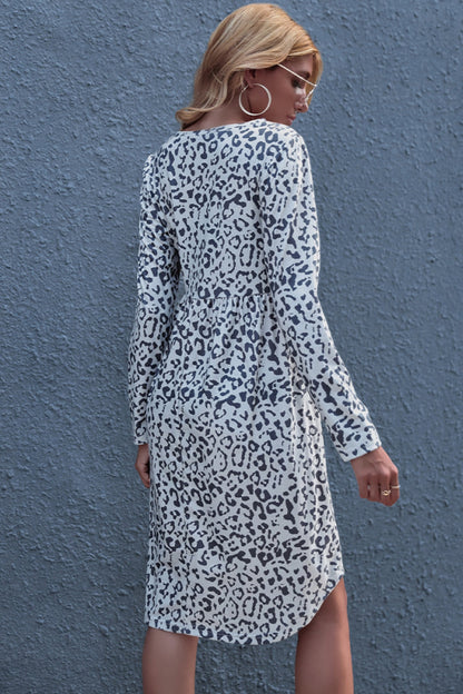 Creamtopmall Leopard Print Round Neck Dress