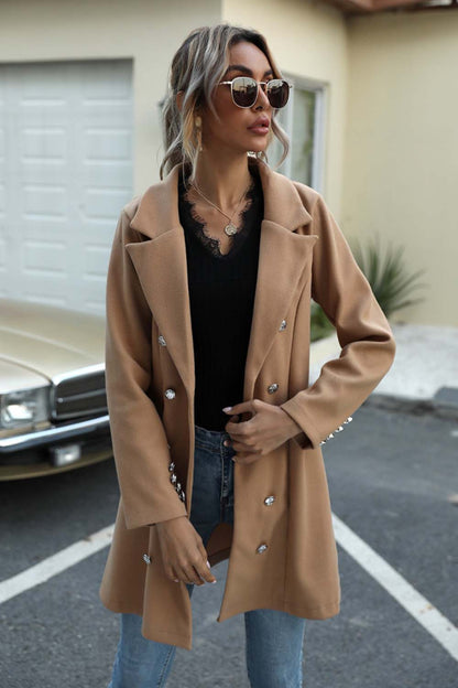 Creamtopmall Long Button Lapel Woolen Coat