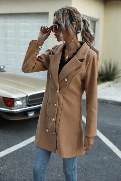 Creamtopmall Long Button Lapel Woolen Coat