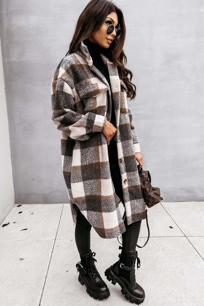 Creamtopmall Plaid Print Woolen Coat