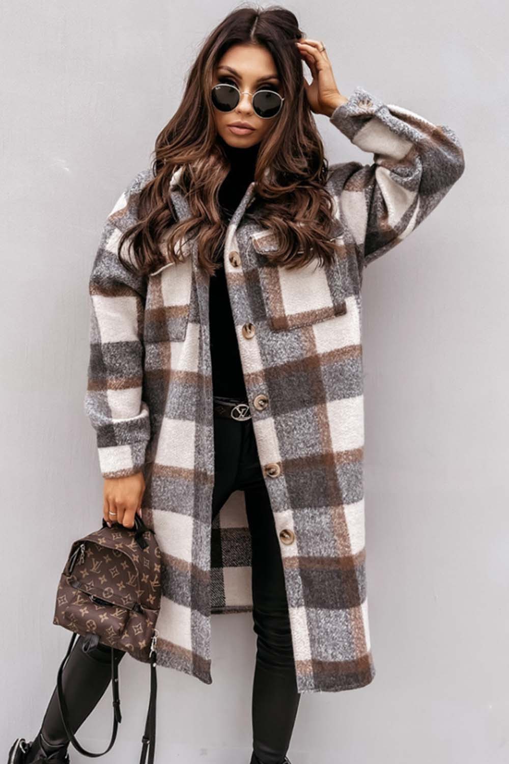 Creamtopmall Plaid Print Woolen Coat