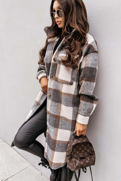 Creamtopmall Plaid Print Woolen Coat