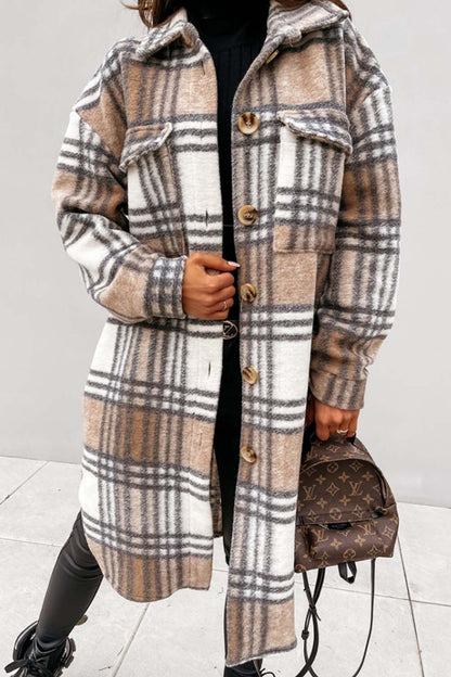 Creamtopmall Plaid Print Woolen Coat