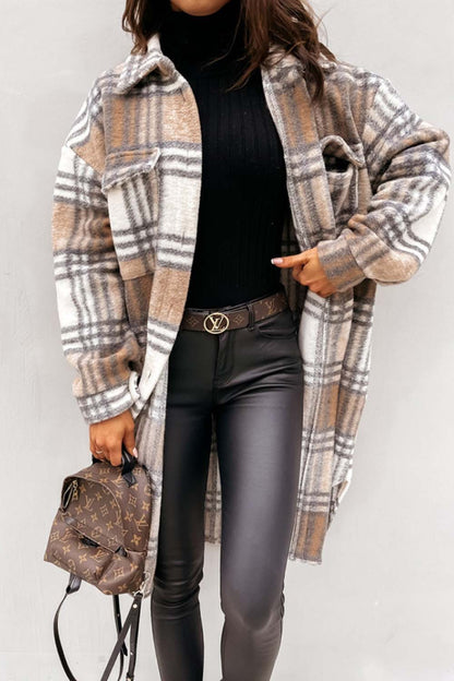 Creamtopmall Plaid Print Woolen Coat