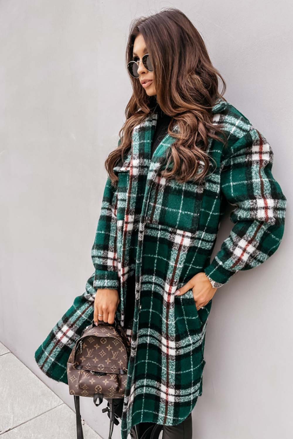 Creamtopmall Plaid Print Woolen Coat