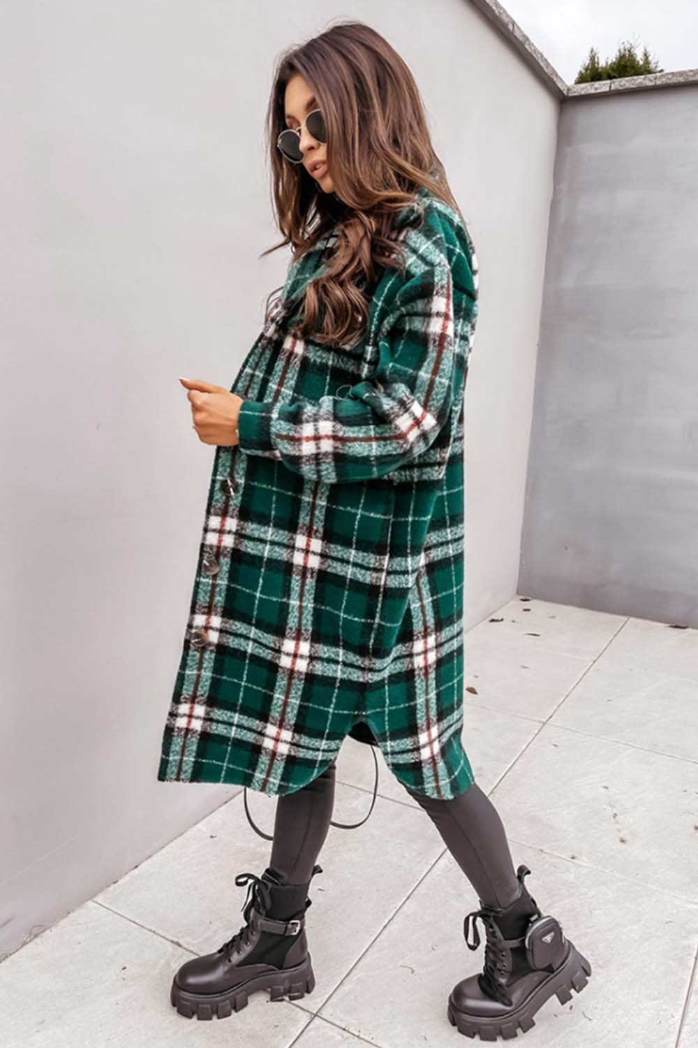 Creamtopmall Plaid Print Woolen Coat