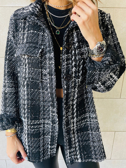 Creamtopmall Come Around Plaid Heavy Knit Shacket