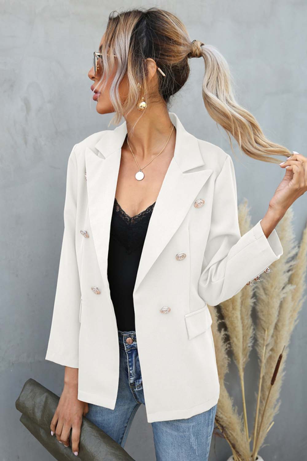 Creamtopmall Lapel Button Blazer