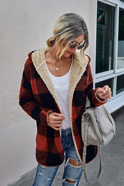 Creamtopmall Both Sides Wearable Plaid Plush Coat