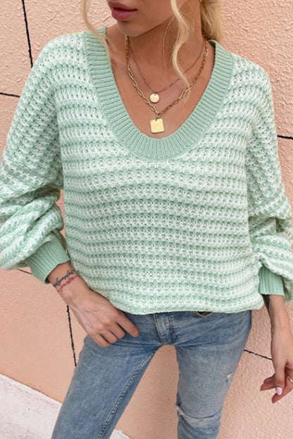 Creamtopmall V-Neck Striped Sweater