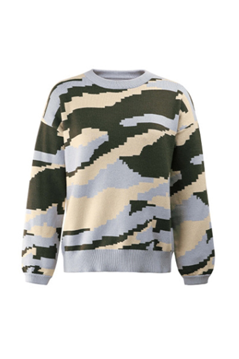 Creamtopmall Round Neck Camouflage Leopard Sweater