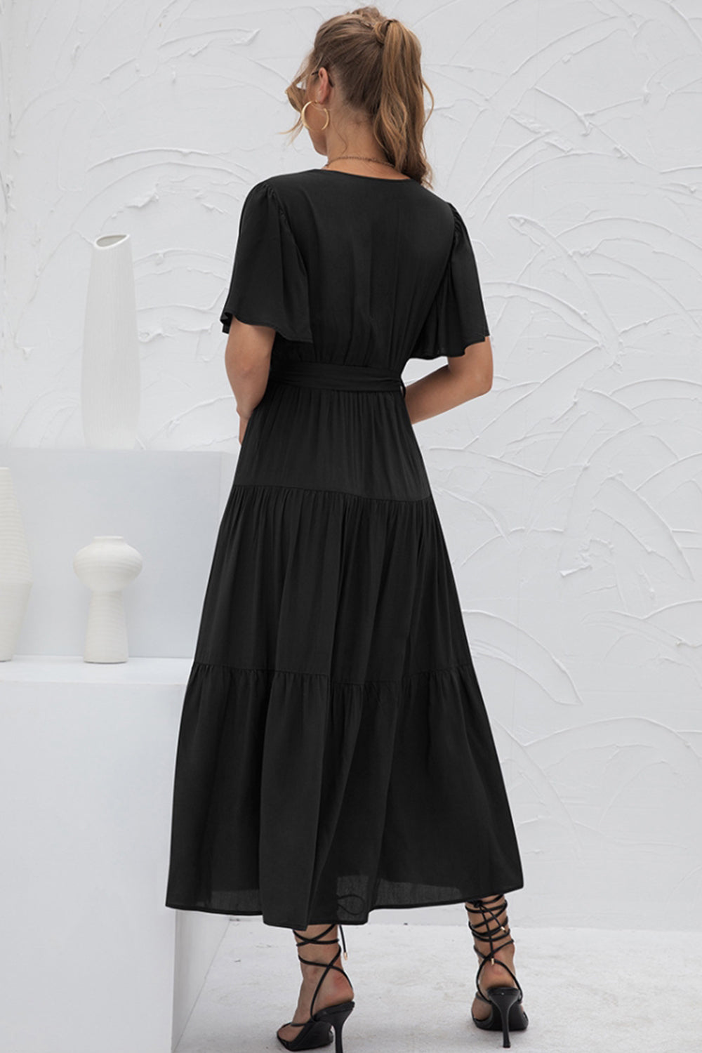 Creamtopmall V-Neck Patchwork Long Dress