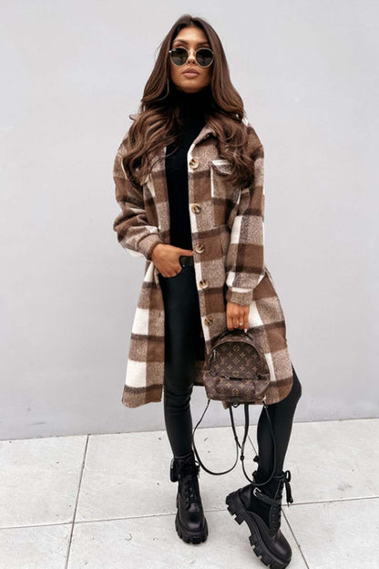 Creamtopmall Plaid Print Woolen Coat