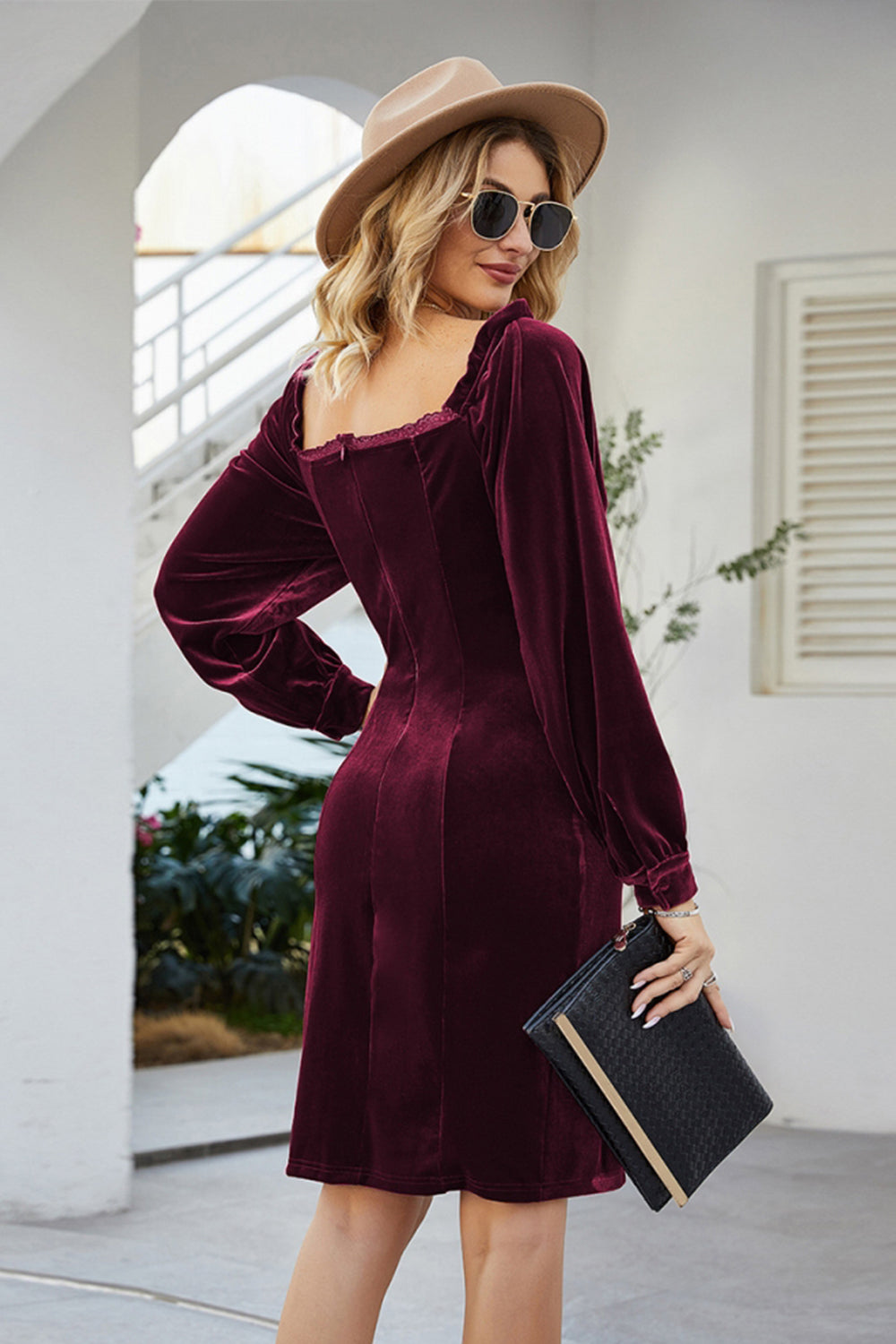 Creamtopmall Slim Long-Sleeved Velour Sheath Dress