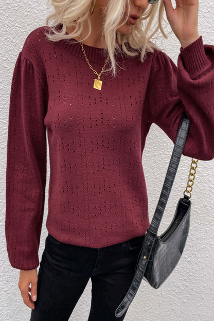 Creamtopmall Solid Color Lantern Sleeve Hollow Sweater