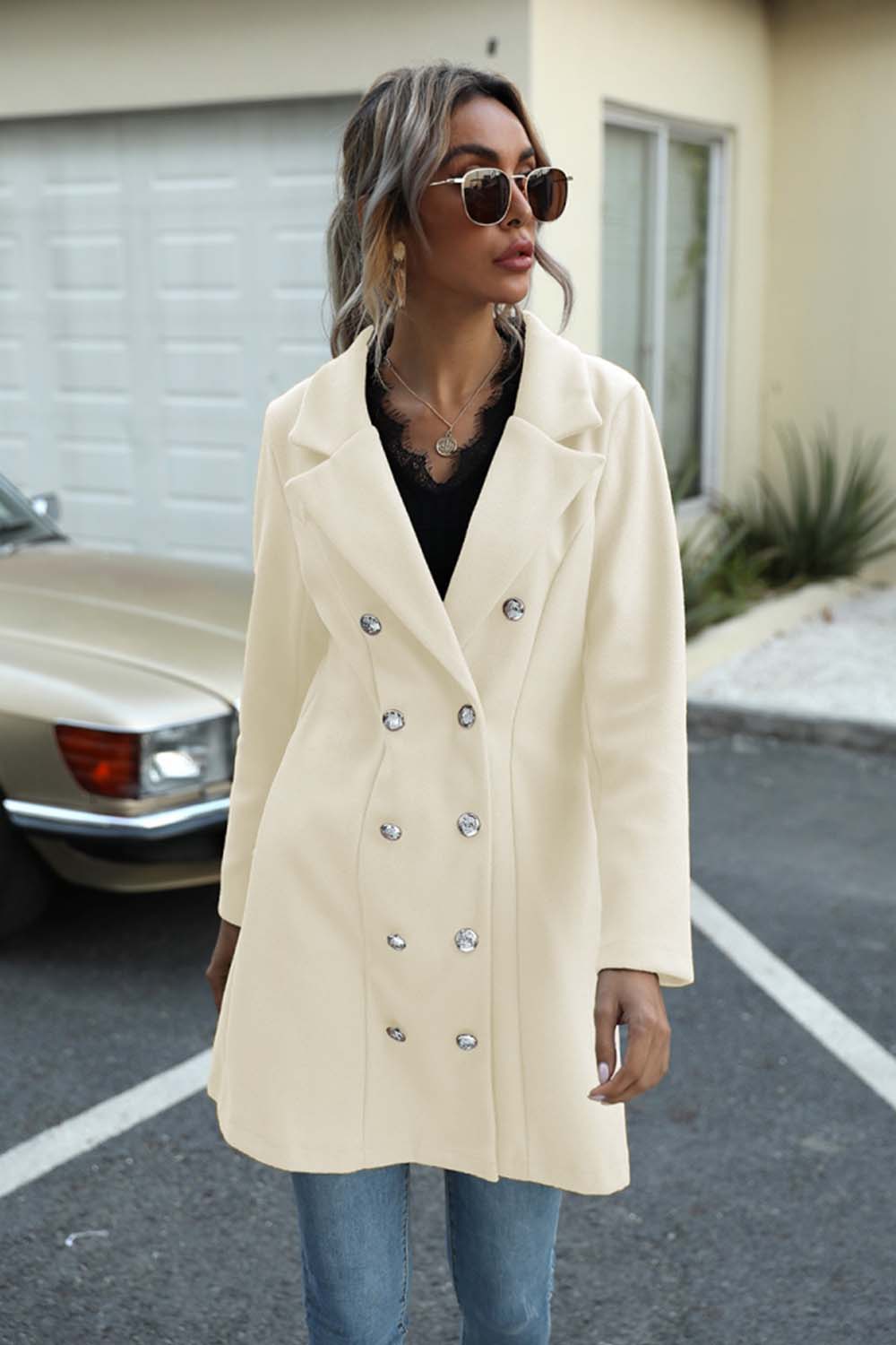 Creamtopmall Long Button Lapel Woolen Coat