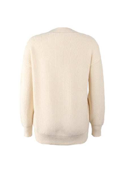 Creamtopmall V-Neck Solid Color Sweater