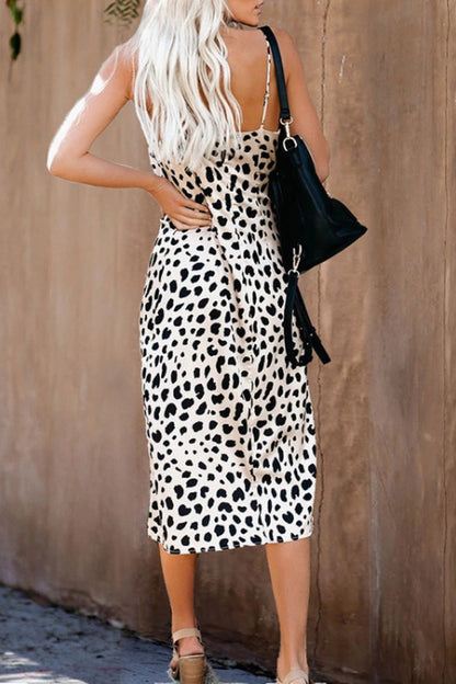 Creamtopmall Leopard Sleeveless Slit Slip Dress