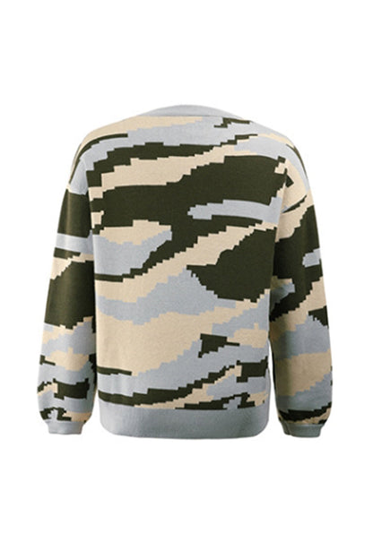 Creamtopmall Round Neck Camouflage Leopard Sweater