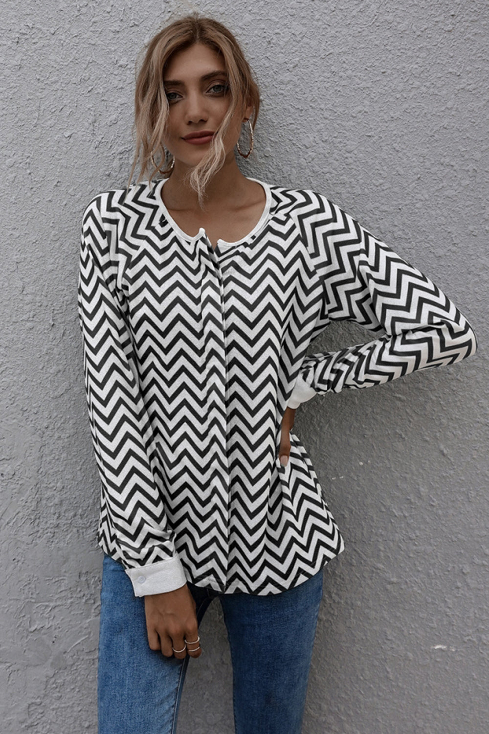 Creamtopmall Striped Long-sleeved Jacket Top