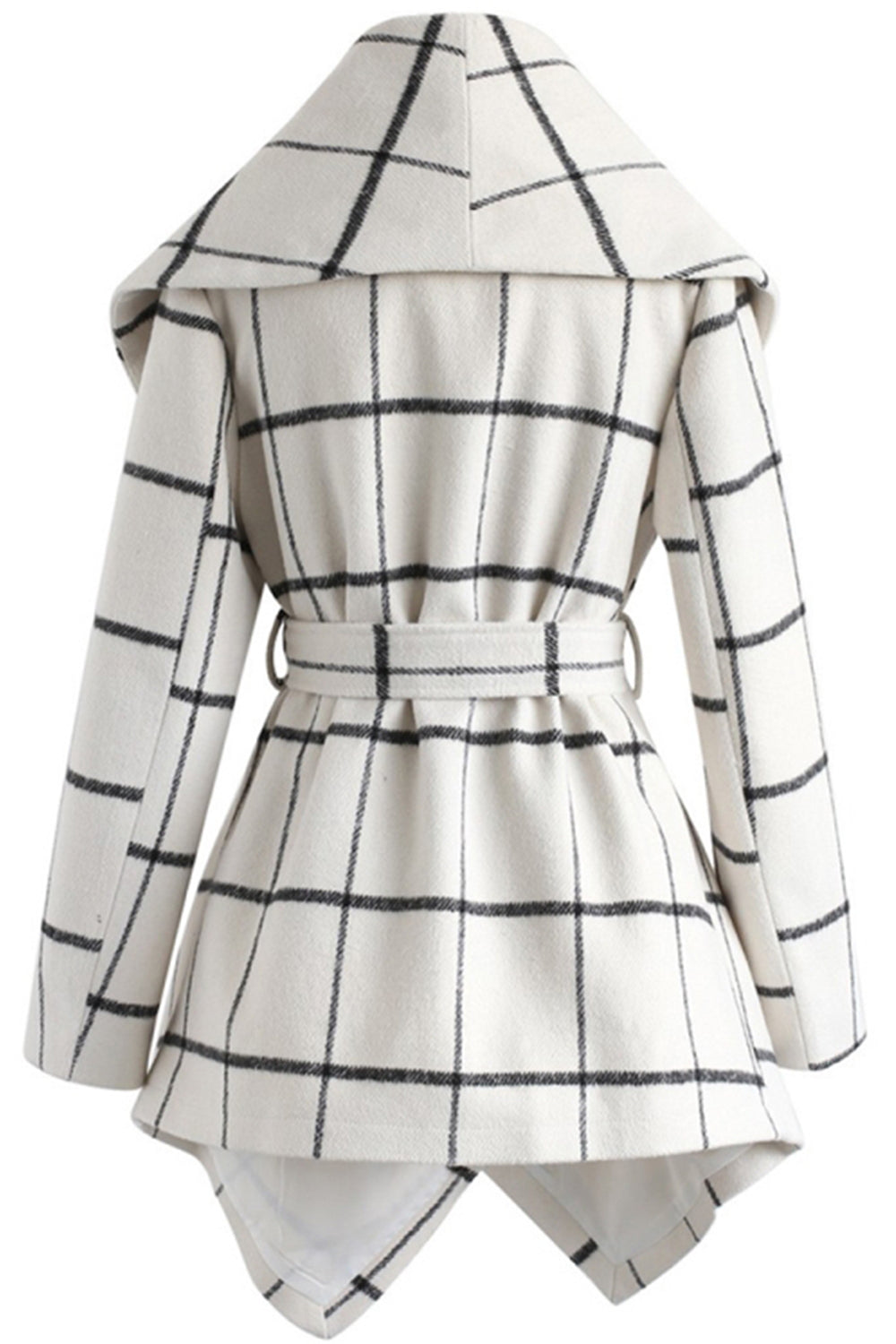 Creamtopmall Tweed Belt Plaid Coat