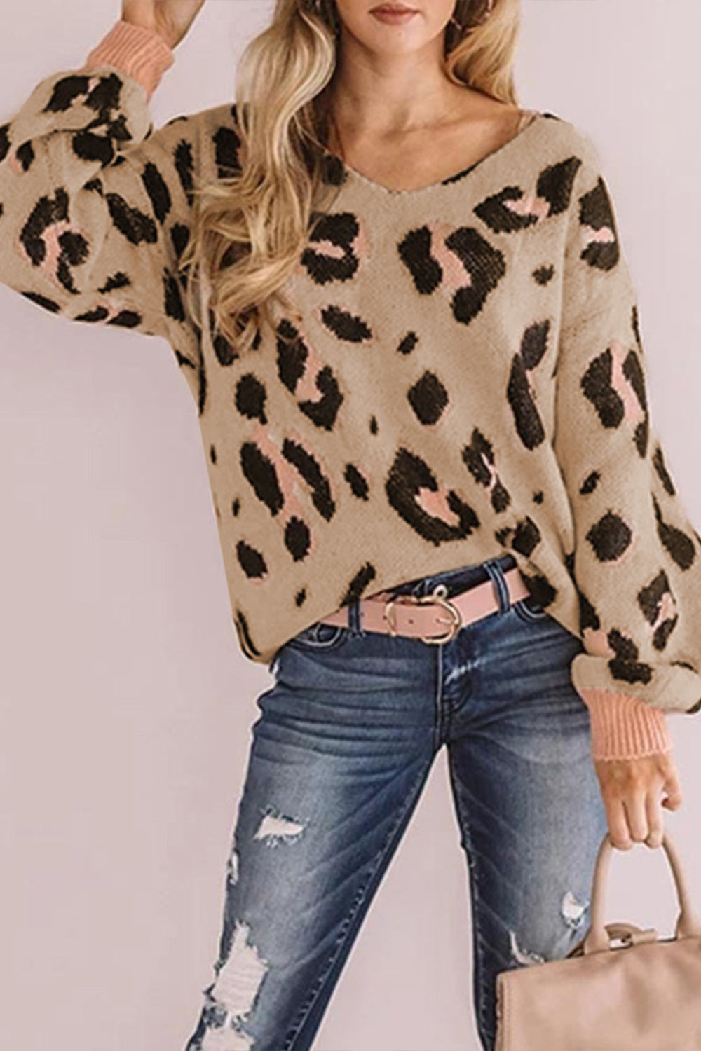 Creamtopmall Leopard Print One-shoulder Loose Sweater