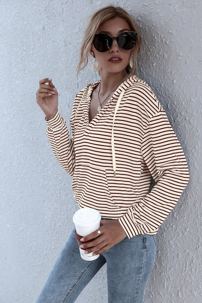 Creamtopmall Striped Hooded V-neck Sweater